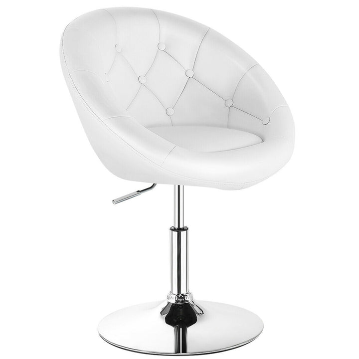 1PC Adjustable Modern Swivel Round Tufted Back Accent Chair PU Leather White Image 6