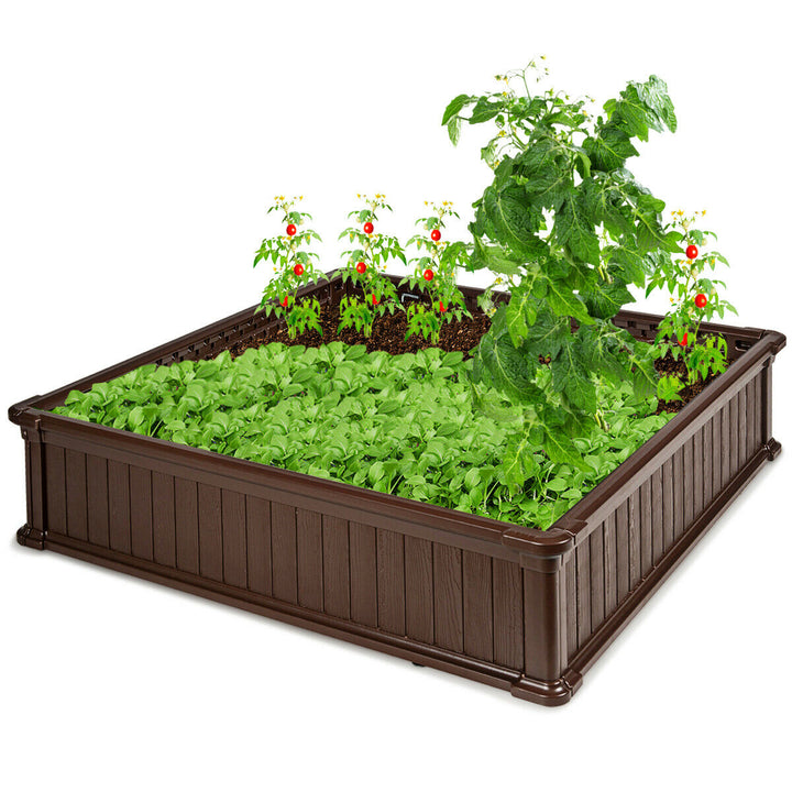 48.5 Raised Garden Bed Square Plant Box Planter Flower Vegetable Brown/White Image 4