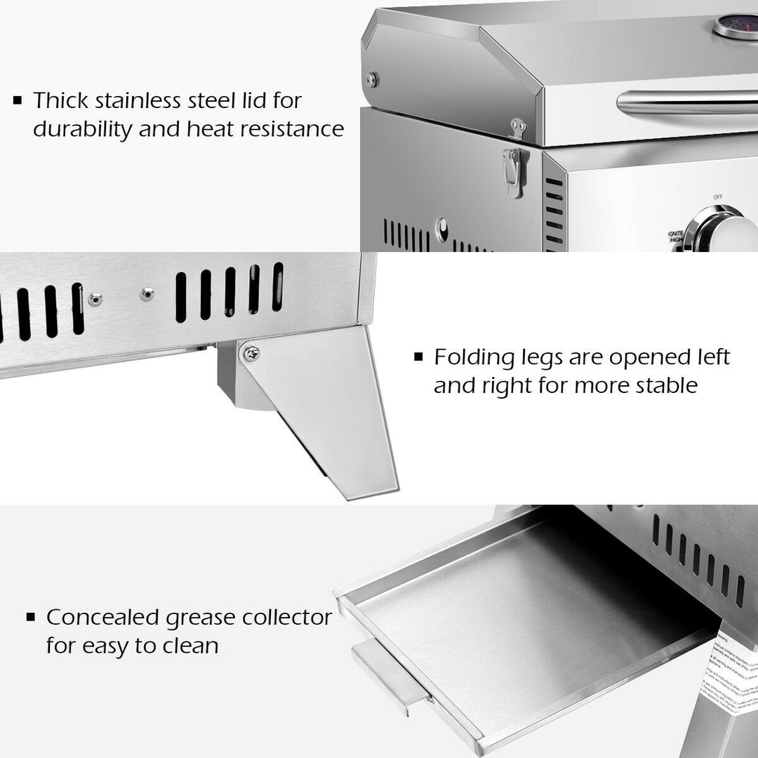 2 Burner Portable BBQ Table Top Propane Gas Grill Stainless Steel Image 9