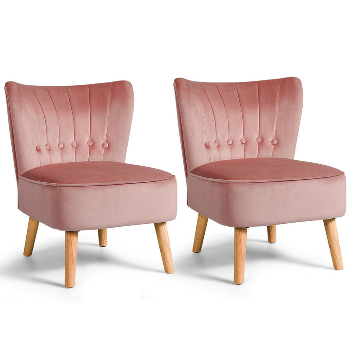 2PCS Accent Chair Armless Leisure Chair Single Sofa w/ Wood Legs Pink Image 1