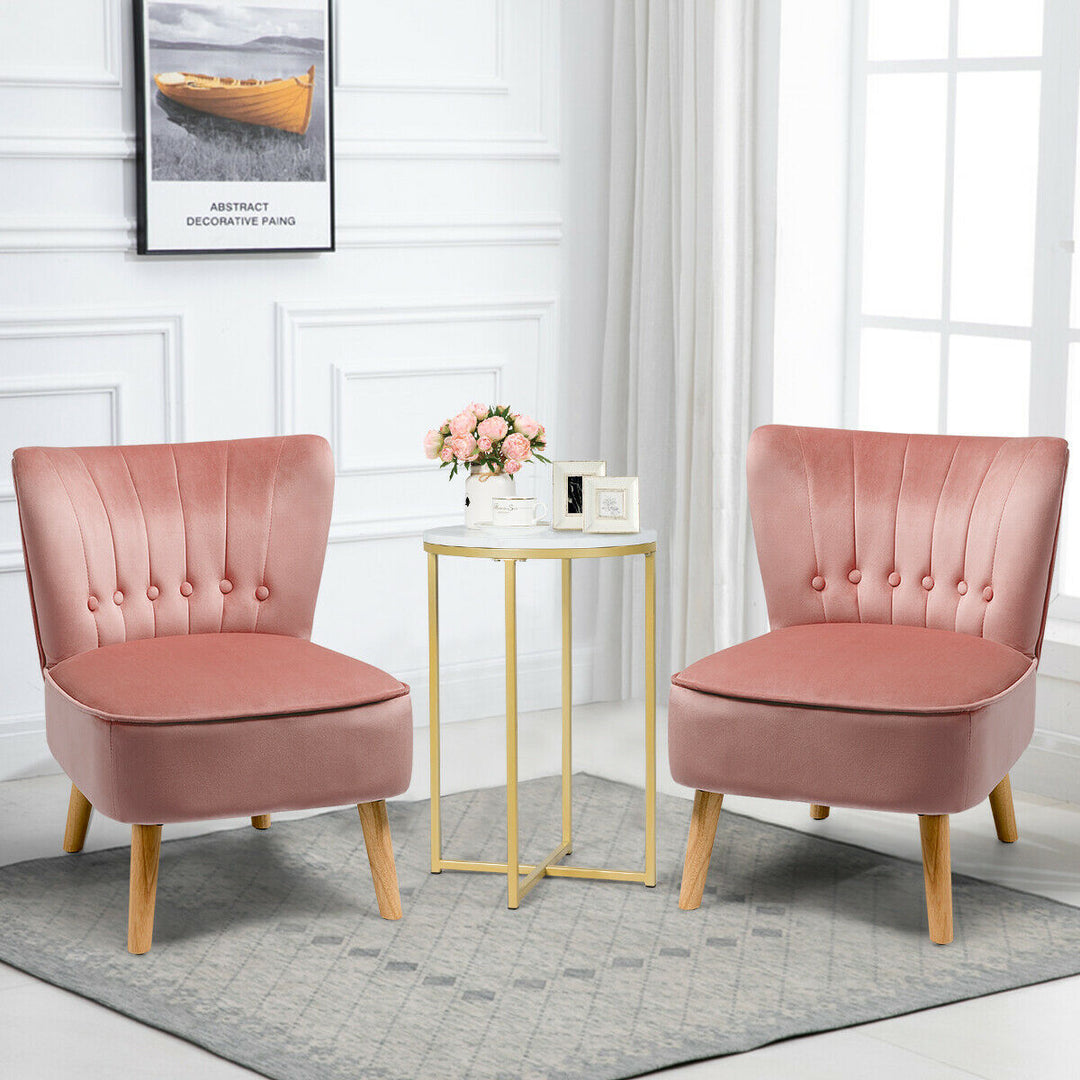 2PCS Accent Chair Armless Leisure Chair Single Sofa w/ Wood Legs Pink Image 3