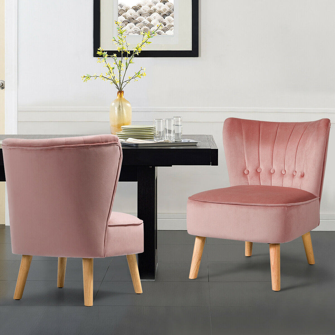 2PCS Accent Chair Armless Leisure Chair Single Sofa w/ Wood Legs Pink Image 4