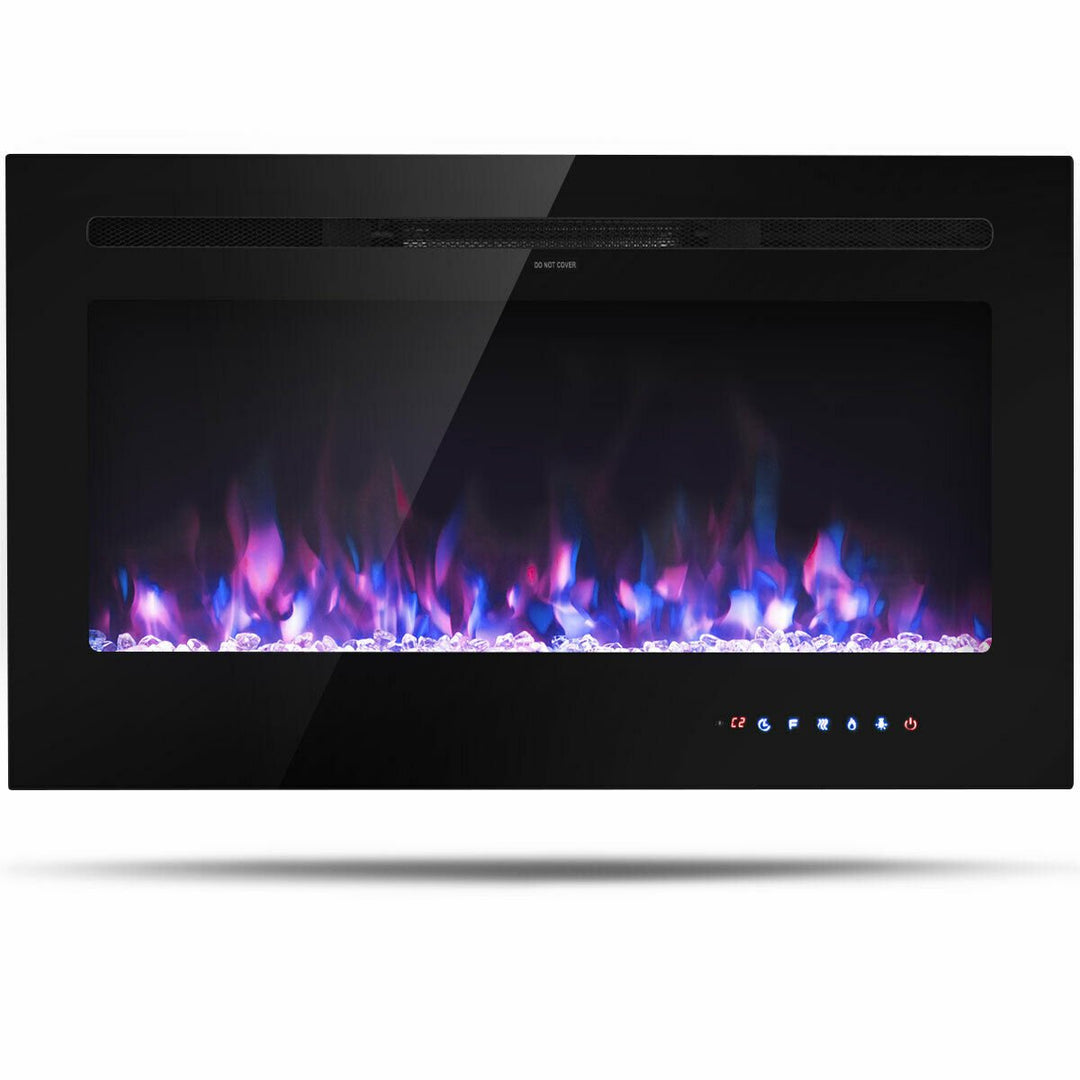 36 Electric Fireplace Recessed and Wall Mounted 750W/1500W W/ Multicolor Flame Image 1