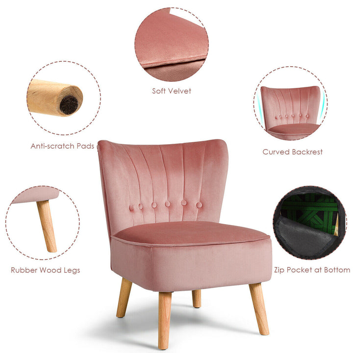 2PCS Accent Chair Armless Leisure Chair Single Sofa w/ Wood Legs Pink Image 9