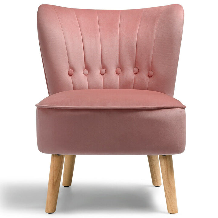 2PCS Accent Chair Armless Leisure Chair Single Sofa w/ Wood Legs Pink Image 10