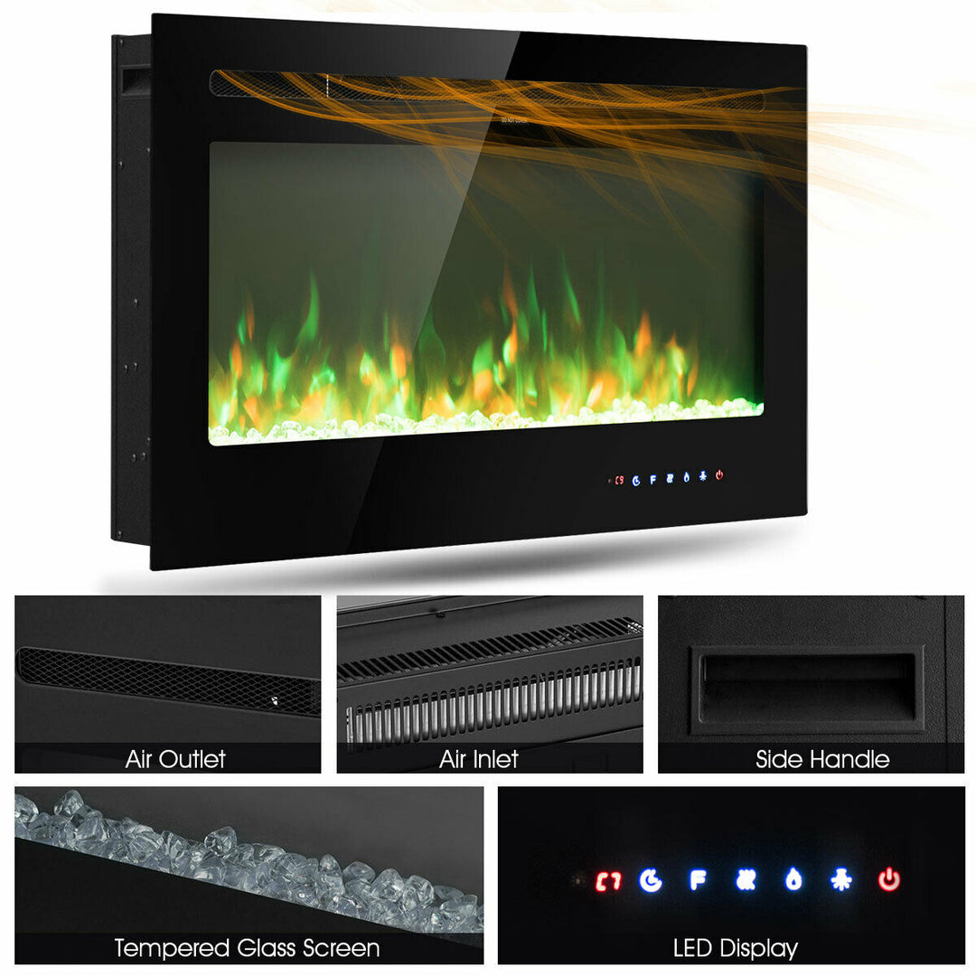 36 Electric Fireplace Recessed and Wall Mounted 750W/1500W W/ Multicolor Flame Image 5