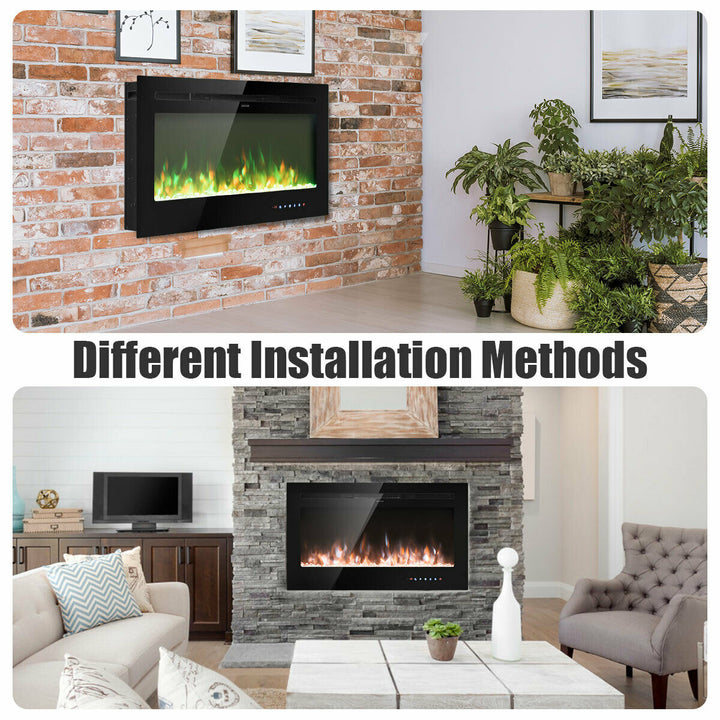 36 Electric Fireplace Recessed and Wall Mounted 750W/1500W W/ Multicolor Flame Image 8