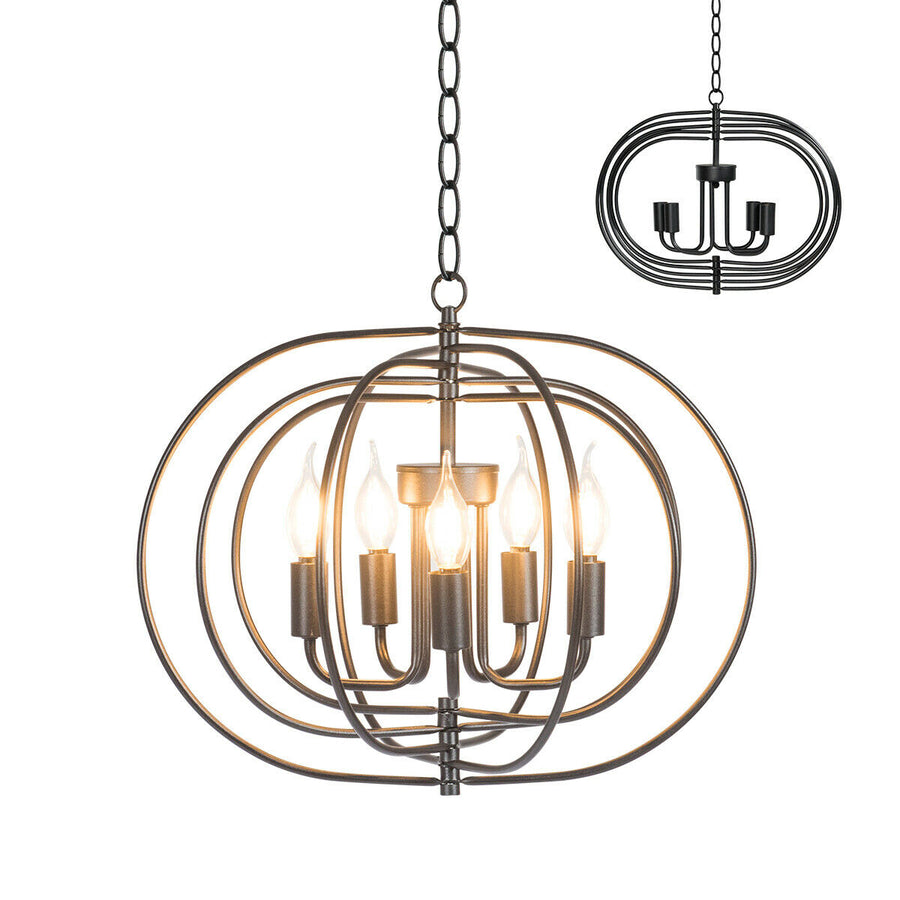 16 5-Light Metal Pendant Chandelier w/ Iron Chain Pivoting Interlocking Rings Image 1