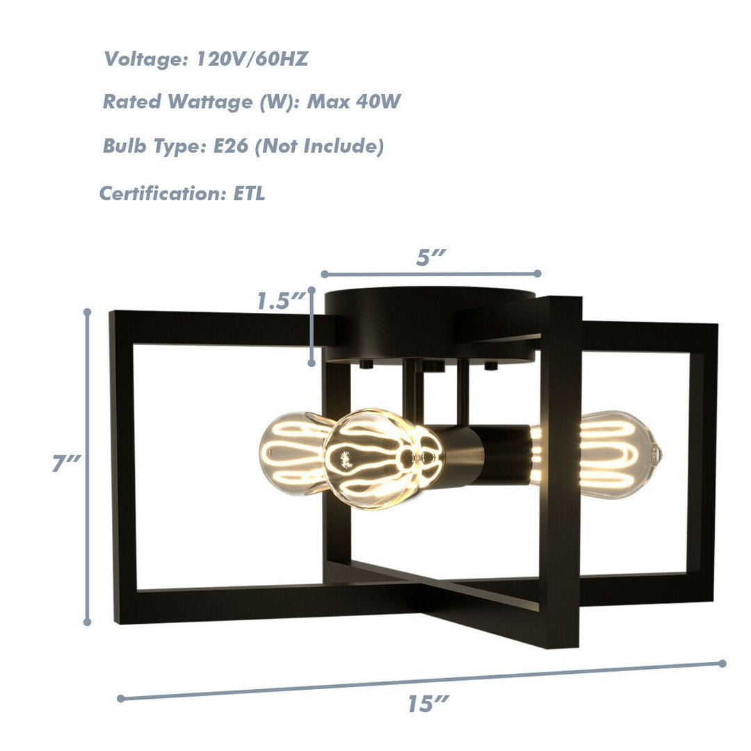 3-Lights Flush Mount Geometric Metal Ceiling Lamp w/ Iron Square Lamp Shade Image 5