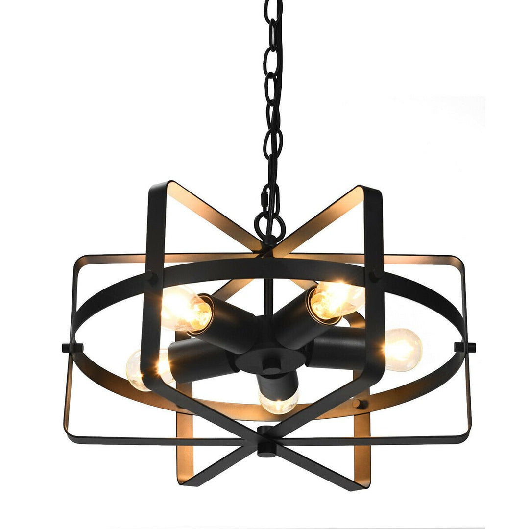 5-Light Industrial Pendant Light Metal Drum Shape Round Chandelier Ceiling Lamp Image 1