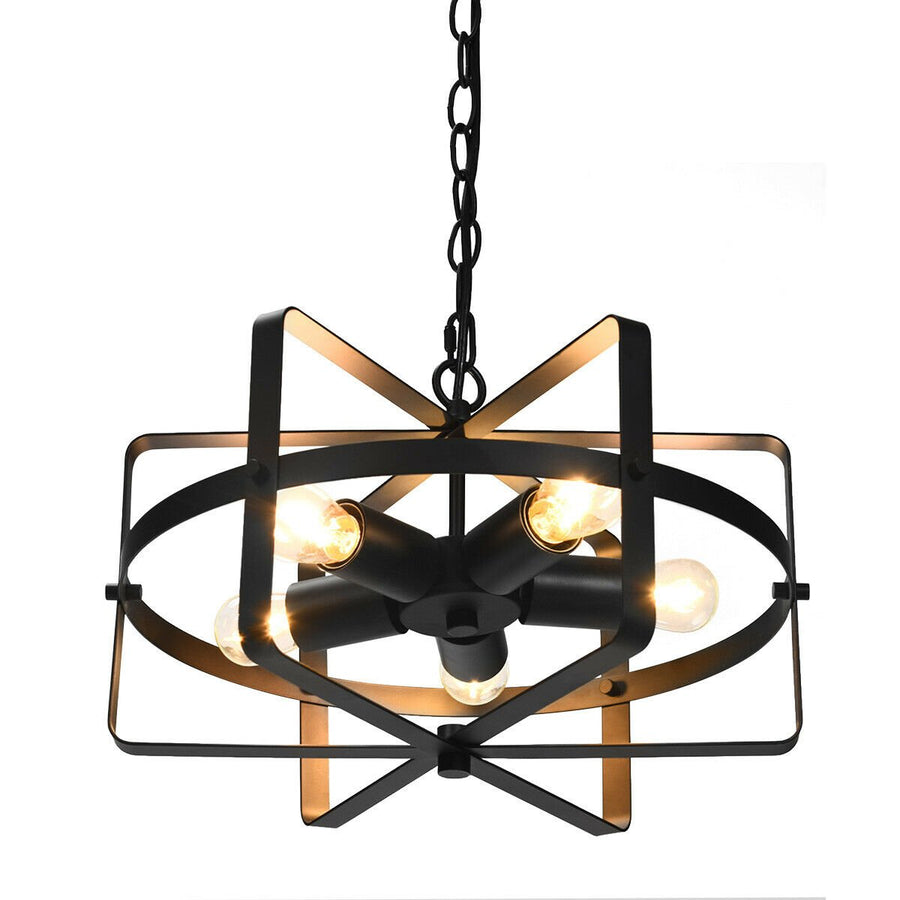 5-Light Industrial Pendant Light Metal Drum Shape Round Chandelier Ceiling Lamp Image 1