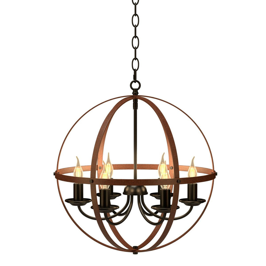 6-Light Orb Chandelier Rustic Vintage Ceiling Lamp w/Bronze Finish Light Fixture Image 1