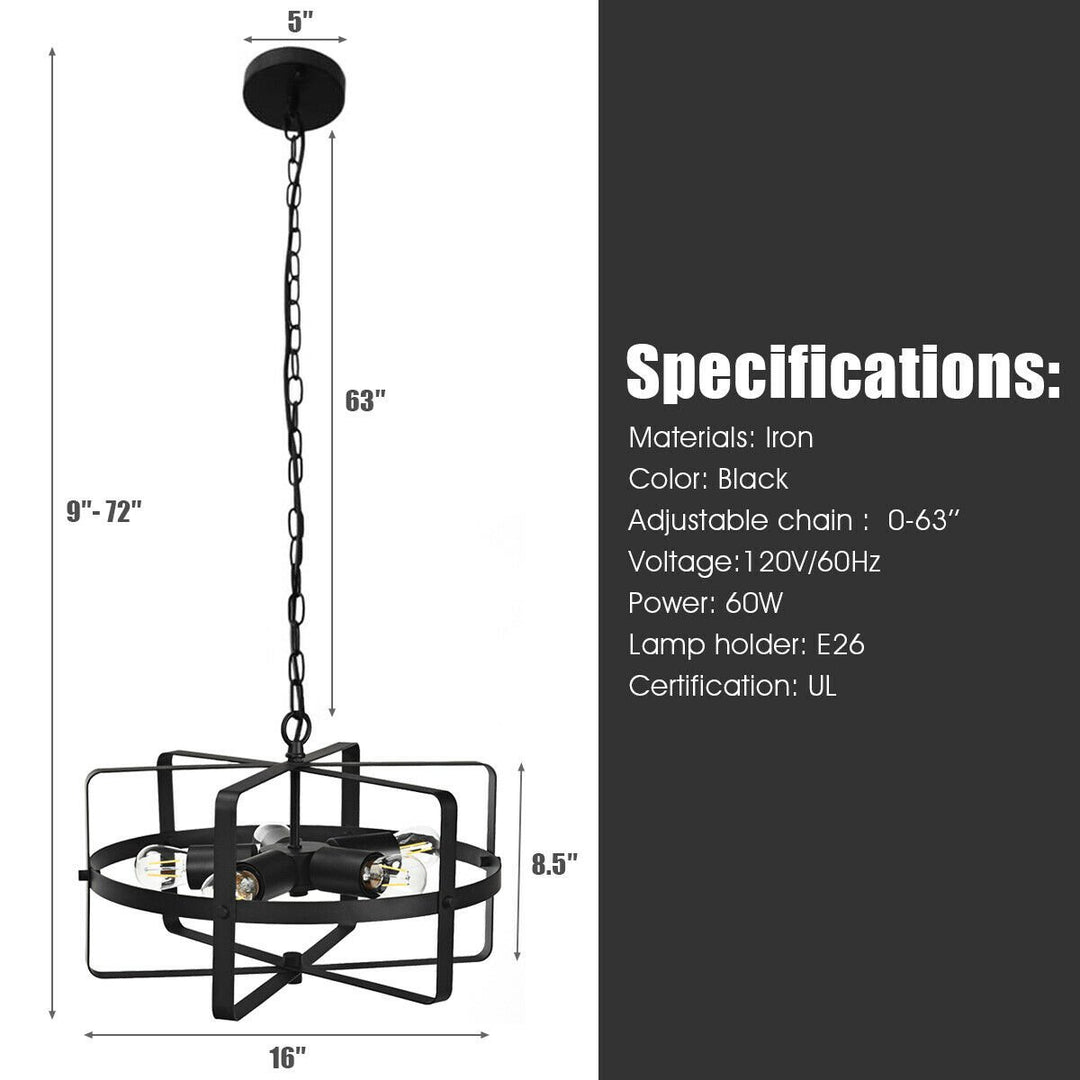 5-Light Industrial Pendant Light Metal Drum Shape Round Chandelier Ceiling Lamp Image 2