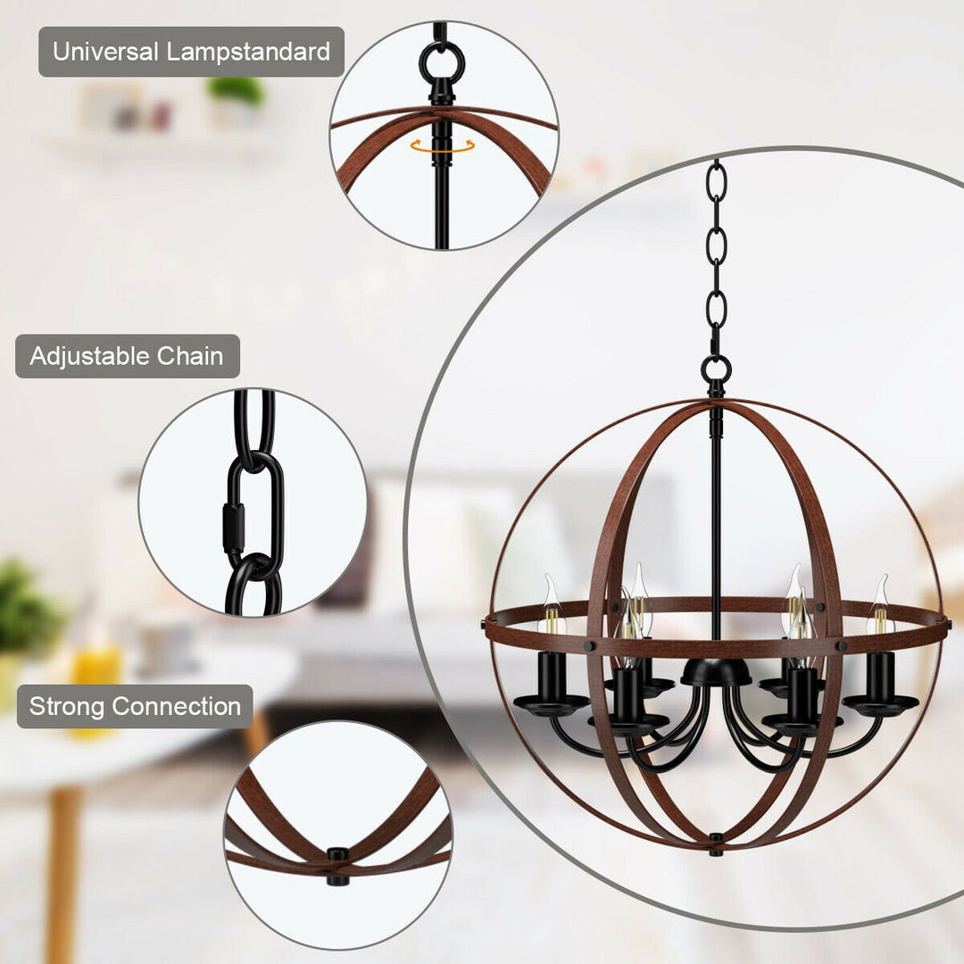 6-Light Orb Chandelier Rustic Vintage Ceiling Lamp w/Bronze Finish Light Fixture Image 6