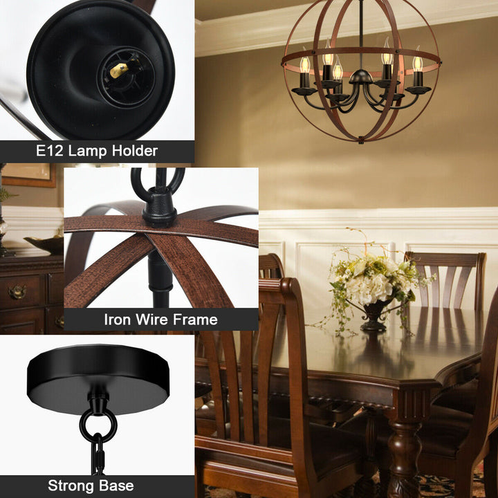 6-Light Orb Chandelier Rustic Vintage Ceiling Lamp w/Bronze Finish Light Fixture Image 7