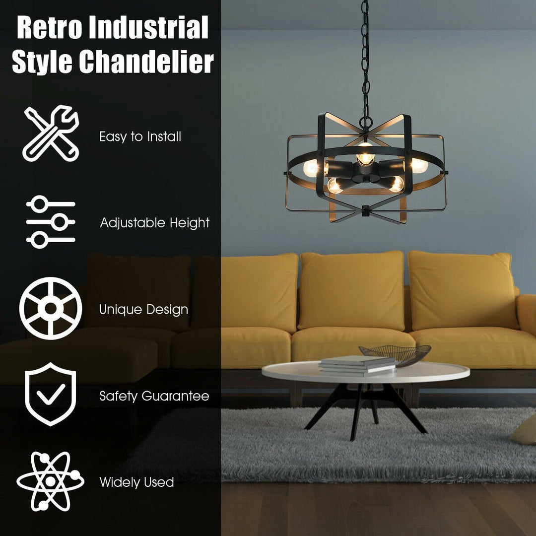 5-Light Industrial Pendant Light Metal Drum Shape Round Chandelier Ceiling Lamp Image 8