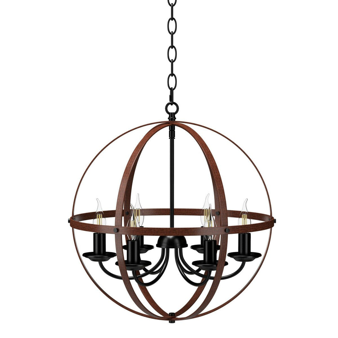 6-Light Orb Chandelier Rustic Vintage Ceiling Lamp w/Bronze Finish Light Fixture Image 9