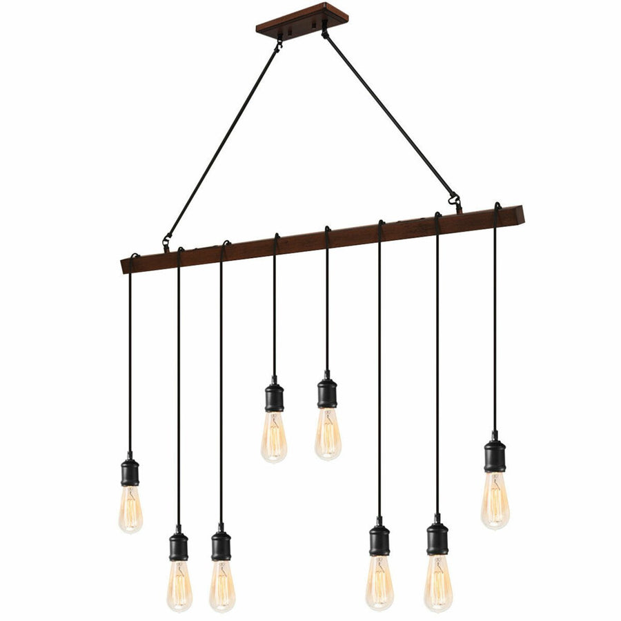 8-light Industrial Pendant Light Wood Hanging Chandelier Fixture for Image 1