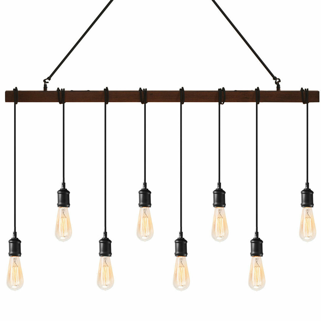 8-light Industrial Pendant Light Wood Hanging Chandelier Fixture for Image 7