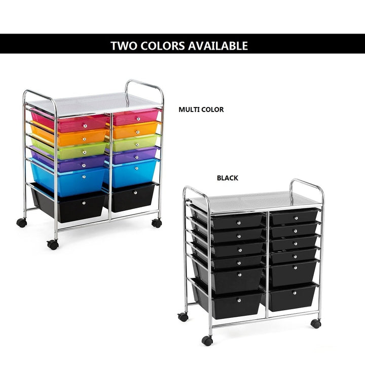 Office Rolling Cart 12 Storage Drawer Studio Organizer Bins Scrapbook Paper Black/Colorful Image 1