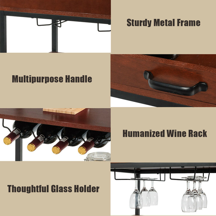 3 Tier Trolley Cart Kitchen Island Serving Bar Cart w/ Glass Holder and Wine Rack Image 6