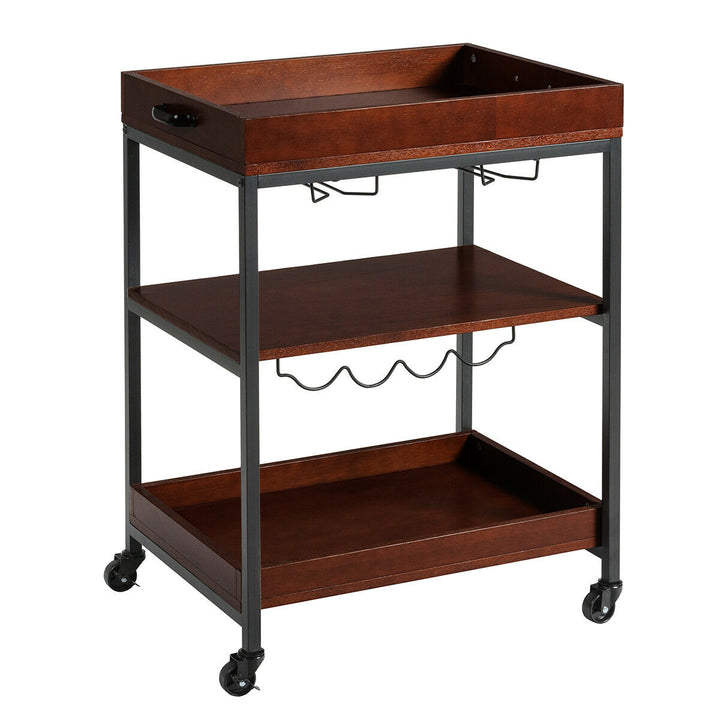 3 Tier Trolley Cart Kitchen Island Serving Bar Cart w/ Glass Holder and Wine Rack Image 8