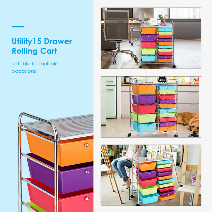 15 Drawer Rolling Storage Cart Opaque Multicolor Drawers Home Image 3