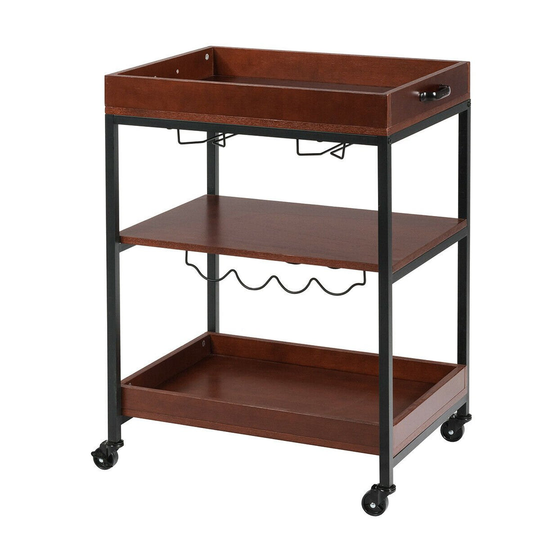 3 Tier Trolley Cart Kitchen Island Serving Bar Cart w/ Glass Holder and Wine Rack Image 10