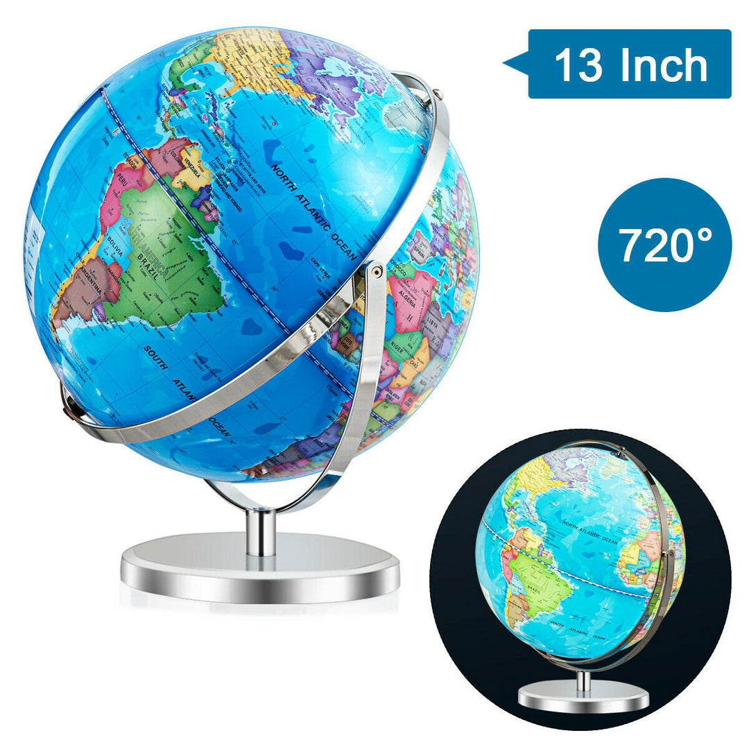 13" Illuminated World Globe 720 Degree Rotating Education Cartography Map W/ LED Image 1