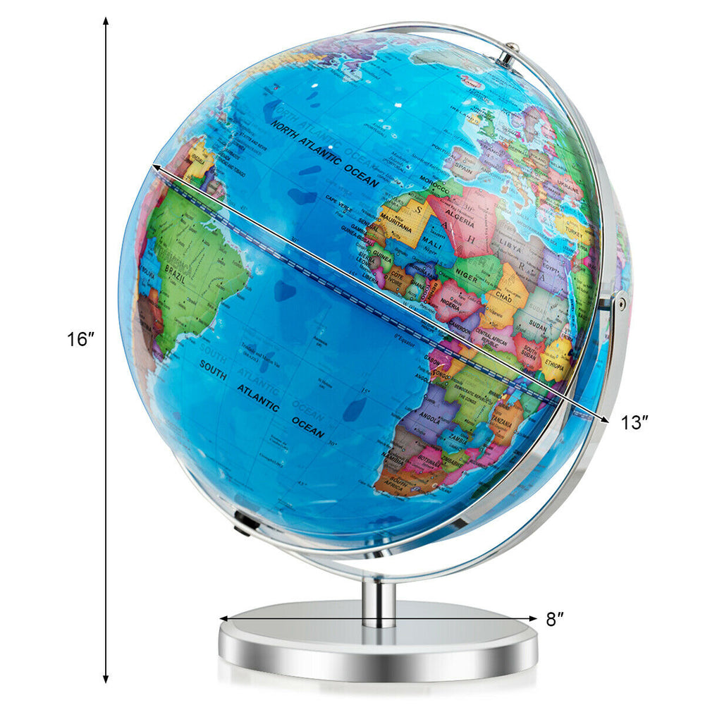 13" Illuminated World Globe 720 Degree Rotating Education Cartography Map W/ LED Image 2