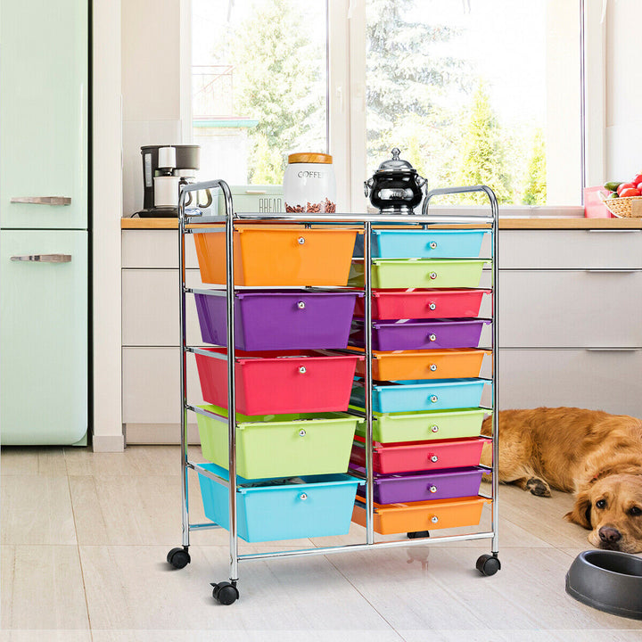 15 Drawer Rolling Storage Cart Opaque Multicolor Drawers Home Image 7