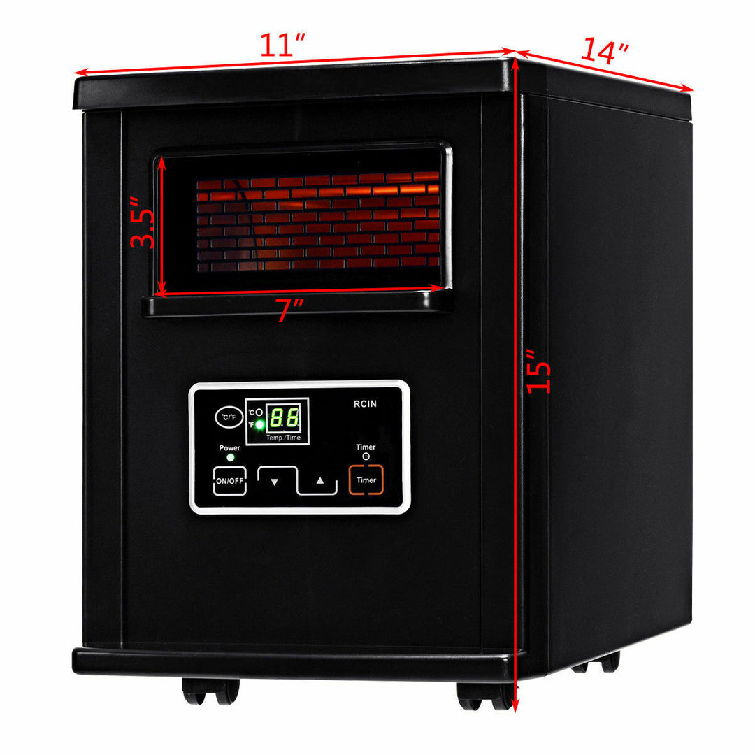 Remote Control 1500W Electric Heater Portable Infrared Space Heating Machine w/ LED display Black Image 3