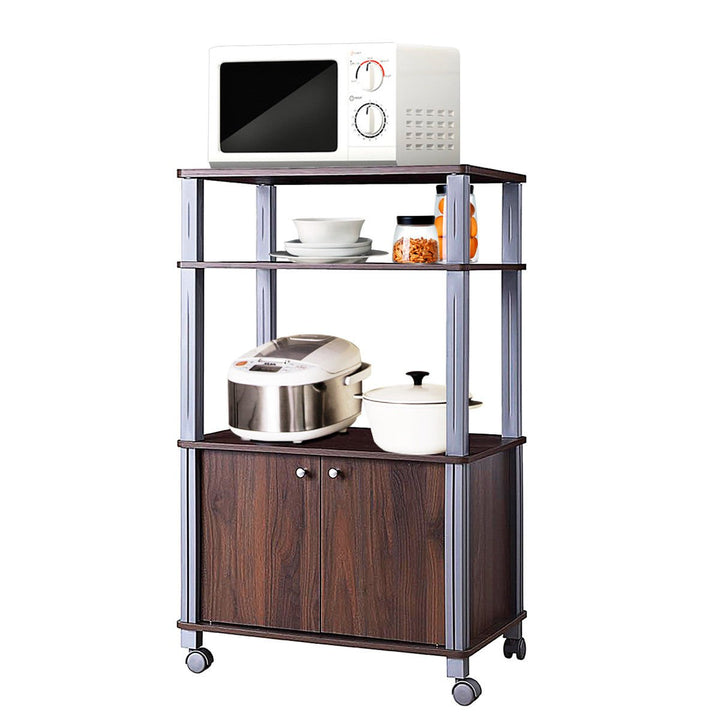 Bakers Rack Microwave Stand Rolling Storage Cart Multi-functional Display Walnut Image 1