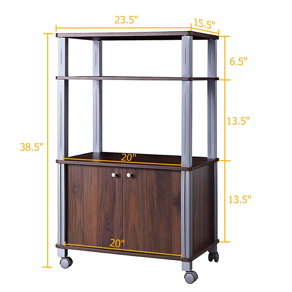 Bakers Rack Microwave Stand Rolling Storage Cart Multi-functional Display Walnut Image 2