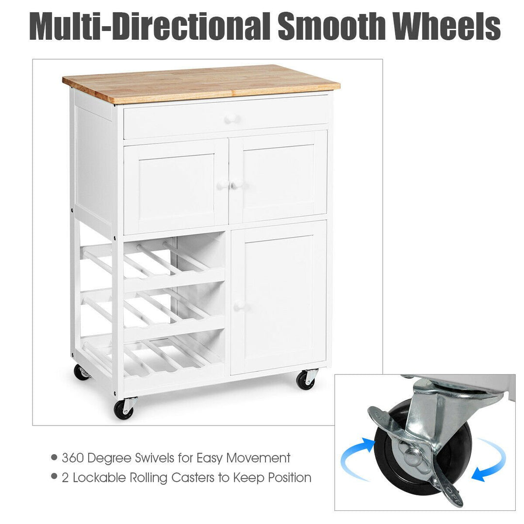 Modern Rolling Kitchen Cart Trolley Island Storage Cabinet w/DrawerandWine Rack Image 6