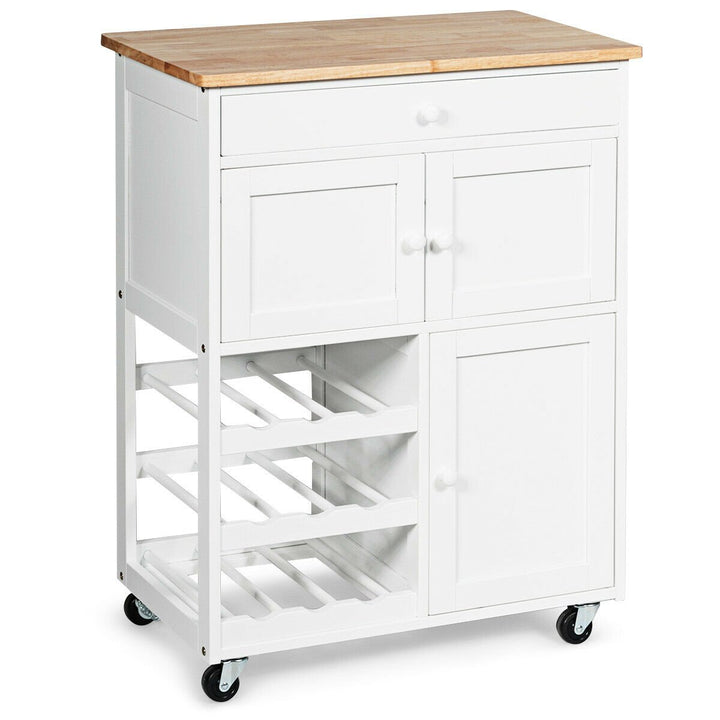 Modern Rolling Kitchen Cart Trolley Island Storage Cabinet w/DrawerandWine Rack Image 10