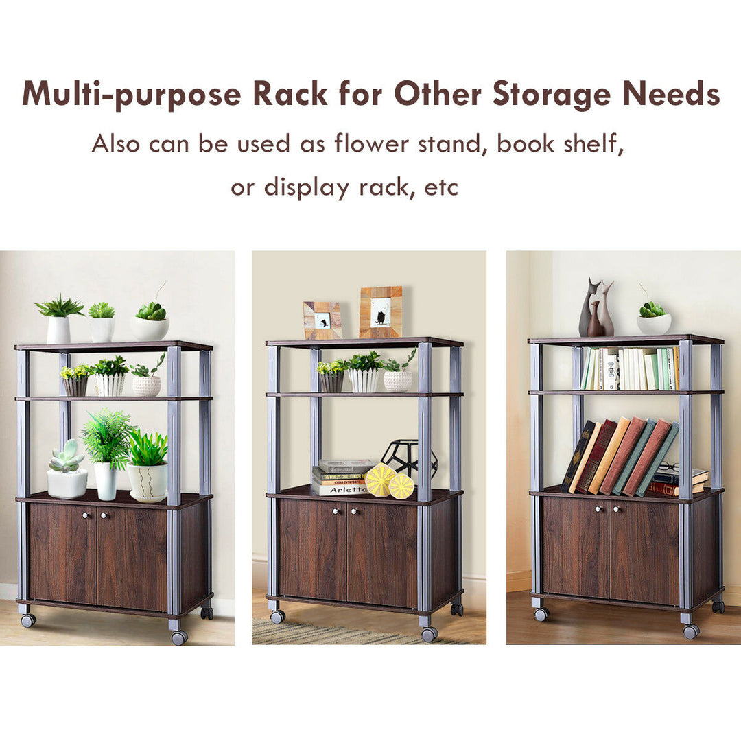 Bakers Rack Microwave Stand Rolling Storage Cart Multi-functional Display Walnut Image 4