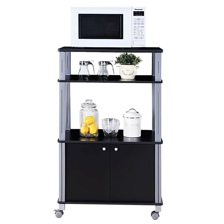 Bakers Rack Microwave Stand Rolling Storage Cart Multi-functional Display Black Image 8