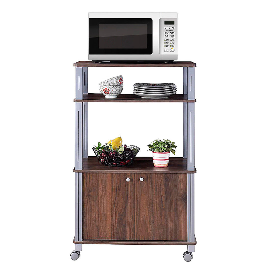 Bakers Rack Microwave Stand Rolling Storage Cart Multi-functional Display Walnut Image 8