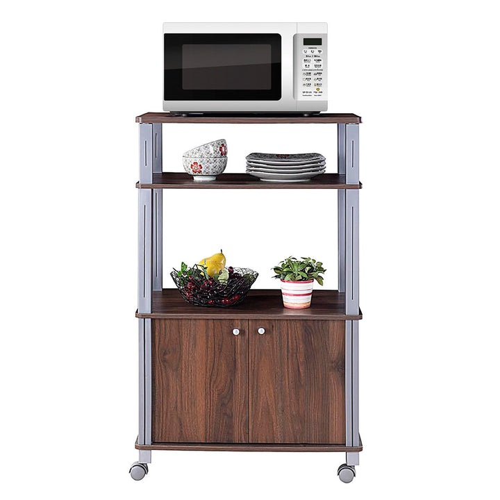 Bakers Rack Microwave Stand Rolling Storage Cart Multi-functional Display Walnut Image 8