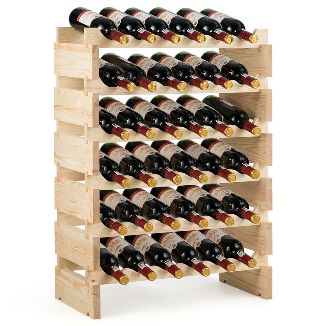 36 Bottle Modular Wine Rack 6 Tier Stackable Wooden Display Shelves Wobble-Free Image 1