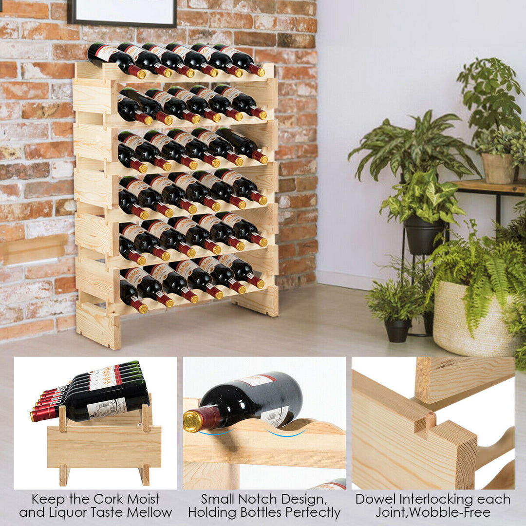 36 Bottle Modular Wine Rack 6 Tier Stackable Wooden Display Shelves Wobble-Free Image 4