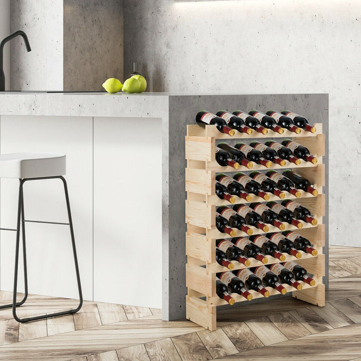 36 Bottle Modular Wine Rack 6 Tier Stackable Wooden Display Shelves Wobble-Free Image 6