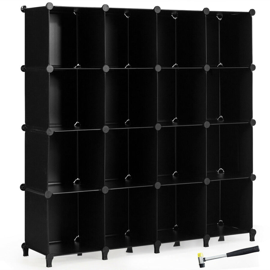 16 Cube Storage Organizer Plastic Organizer Units 49.5 X 13 X 50.5 Black Image 1