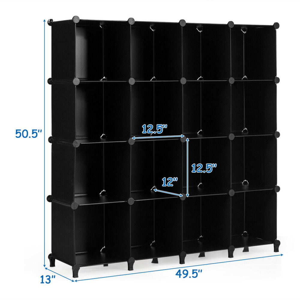 16 Cube Storage Organizer Plastic Organizer Units 49.5 X 13 X 50.5 Black Image 2