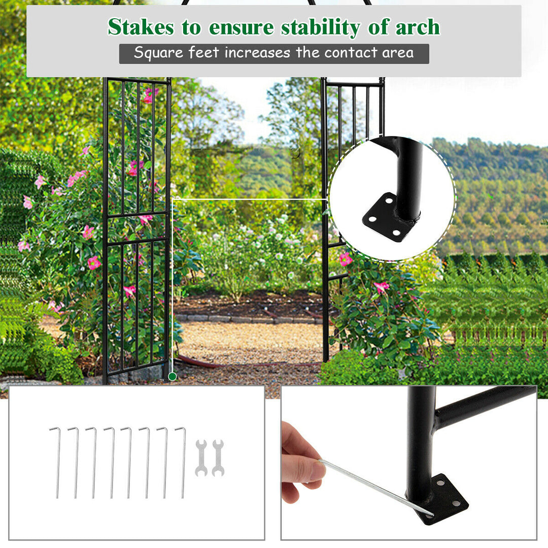 7.2Ft Garden Arch Steel Arbor Wedding Garden Decoration Climbing Plants w/Stakes Image 9