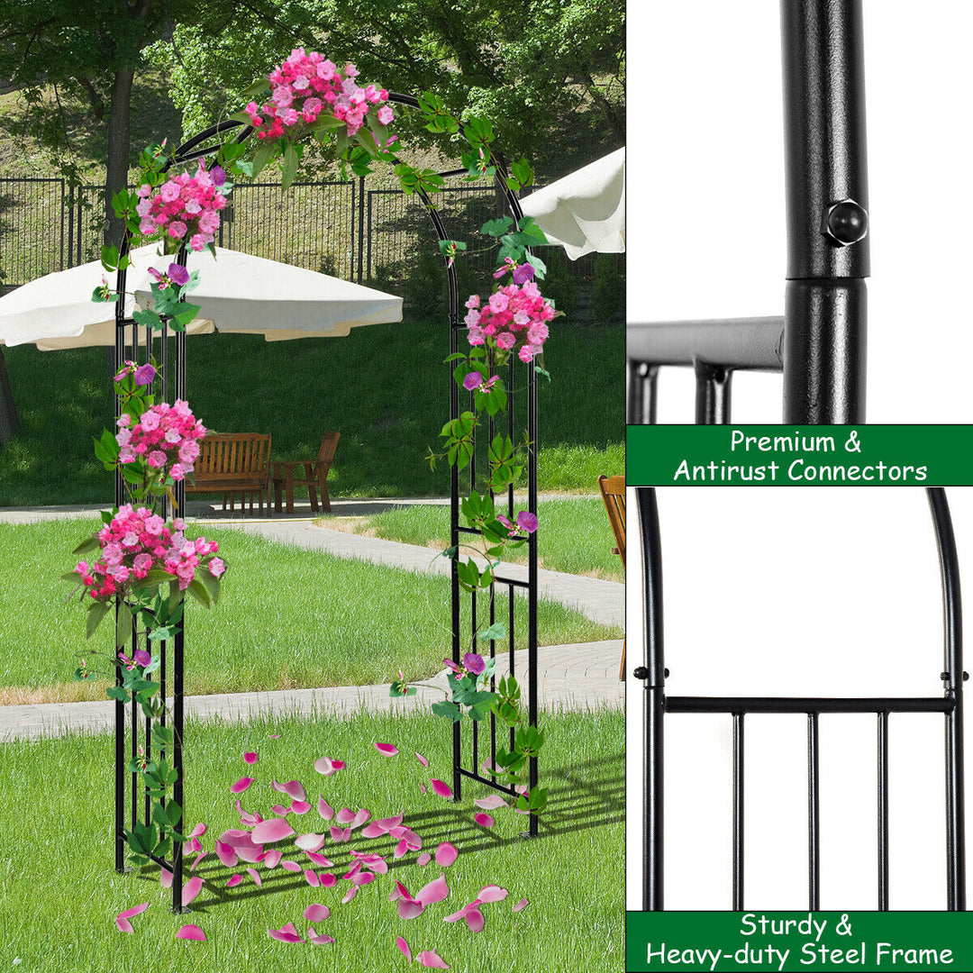 7.2Ft Garden Arch Steel Arbor Wedding Garden Decoration Climbing Plants w/Stakes Image 10