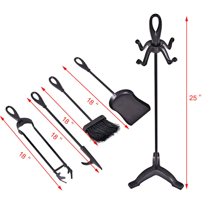 5PC Hearth Tool Fireplace Set Fire Tools Set Black Iron Image 4