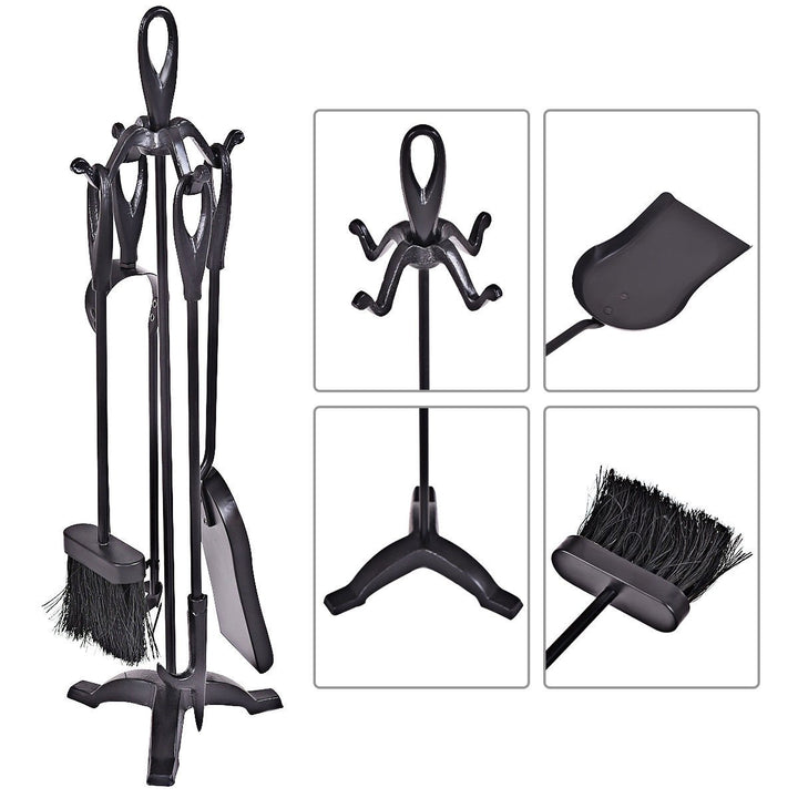 5PC Hearth Tool Fireplace Set Fire Tools Set Black Iron Image 7