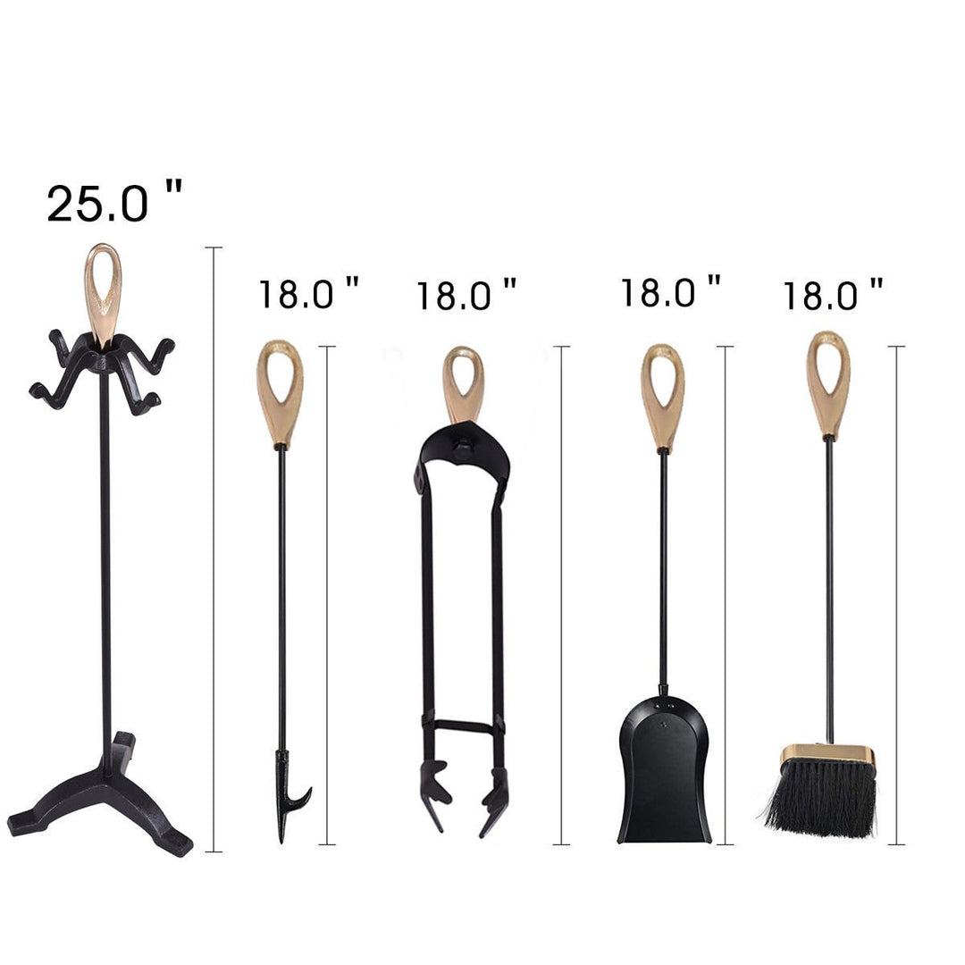 5 PCS Hearth Tool Fireplace Set Fire Tools Set Black Brass Home Image 6